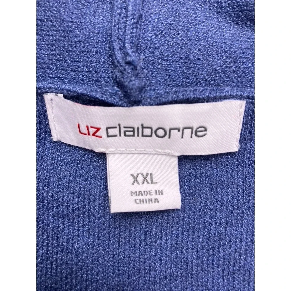 Liz‎ Claiborne Cardigan Sweater Womens XXL Blue Open Front Longline Pocket
